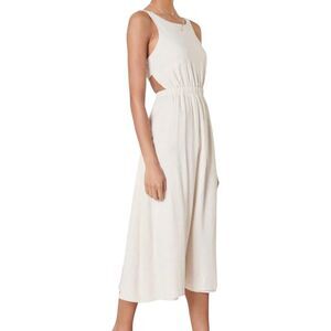 New Sugarlips Ivory Linen Blend Midi Dress Women’s Large De La Cruz Open Back